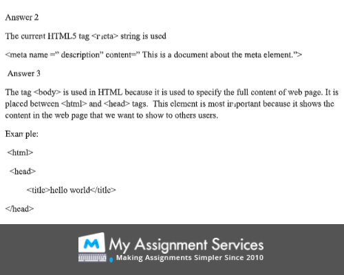 HTML assignment help example