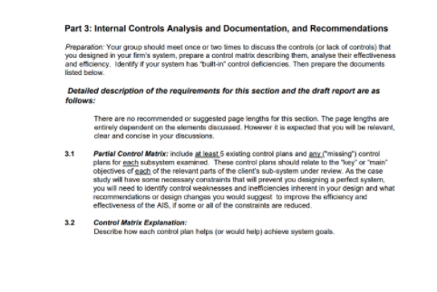 part 3 internal controls analysis and documentation and recommendations