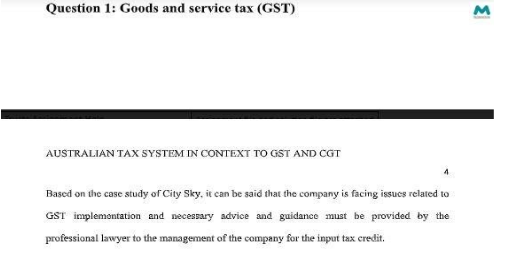 Question 1 Good and Service tax GST