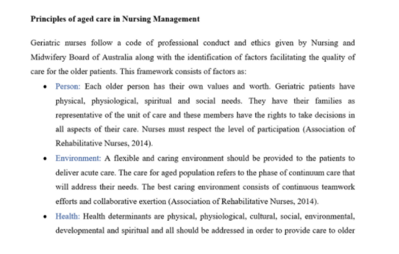 Principles of aged care in nursing management