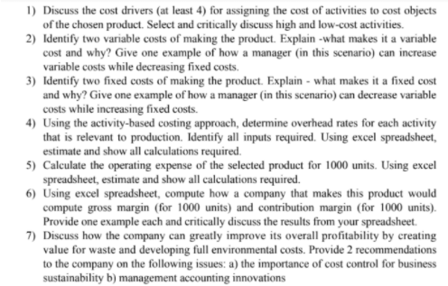 cost drivers variable costs of making product