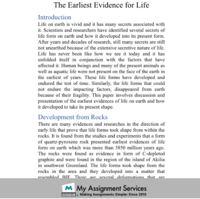 The Earliest Evidence For Life